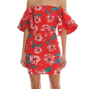 NICHOLAS red floral tuck off the shoulder dress size 2